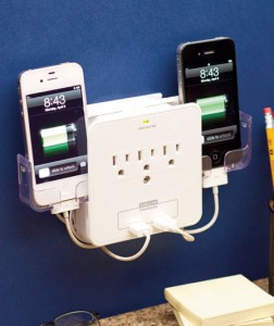 Deluxe Smartphone Charging Station keeps your phone protected and off the floor. Designed for versatility, it has 3 standard outlets, so you can keep other appliances plugged in along with your charger, or charge up to 3 additional devices at once.