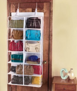 Organizing your bags in the Over-the-Door Purse Storage may help extend the life of their straps while utilizing space behind a door. 