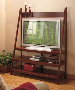 Rest your flat screen TV on a wooden Ladder TV Stand with handy storage shelves above and below. 