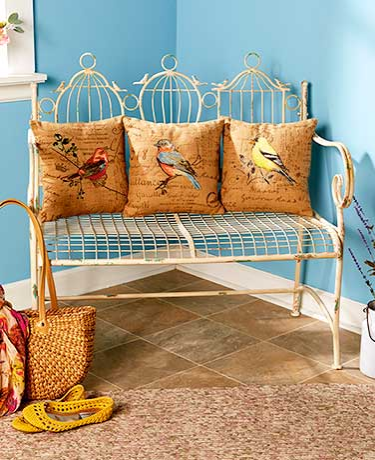 Birdcage Bench or Bird Themed Pillows