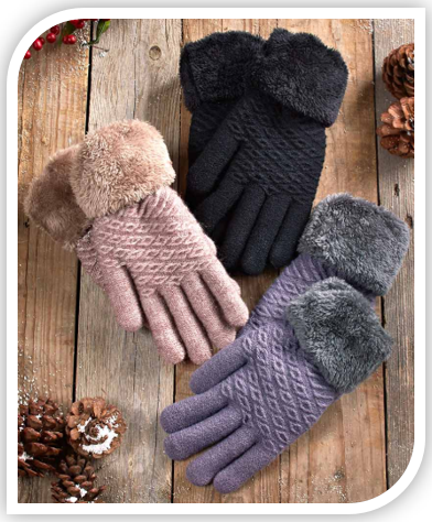 Plush-Lined Gloves with Faux Fur Cuffs