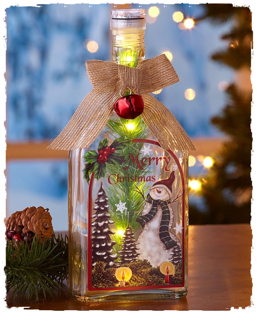 Lighted Vintage Glass Christmas Bottles