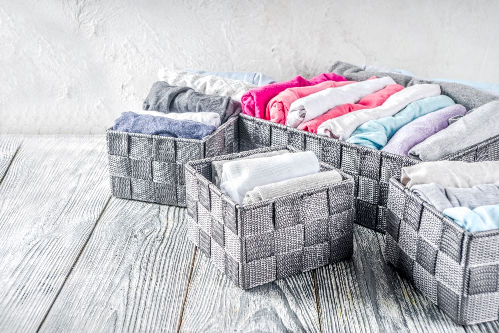 How To Organize Closet - Baskets Of Clothes