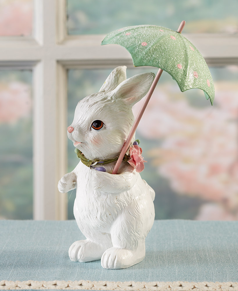 Vintage Springtime Showers Bunny Figurine