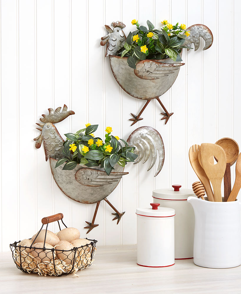 Rooster Or Hen Galvanized Wall Planters