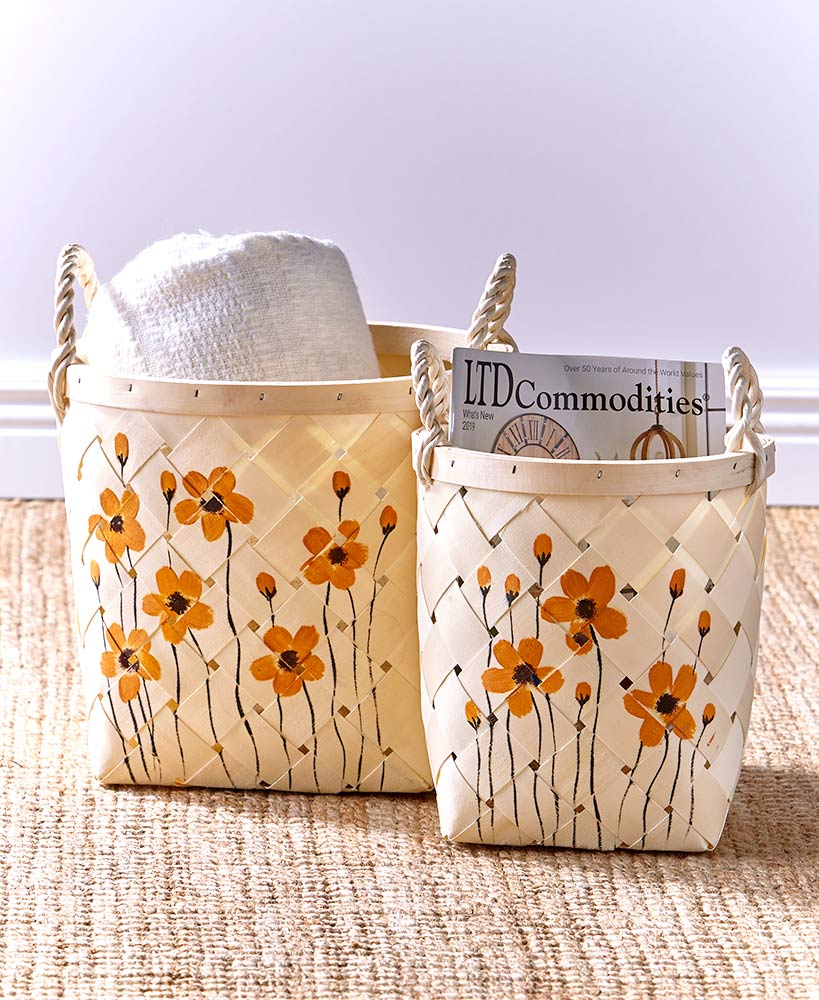 Sets of 2 Handpainted Floral Baskets