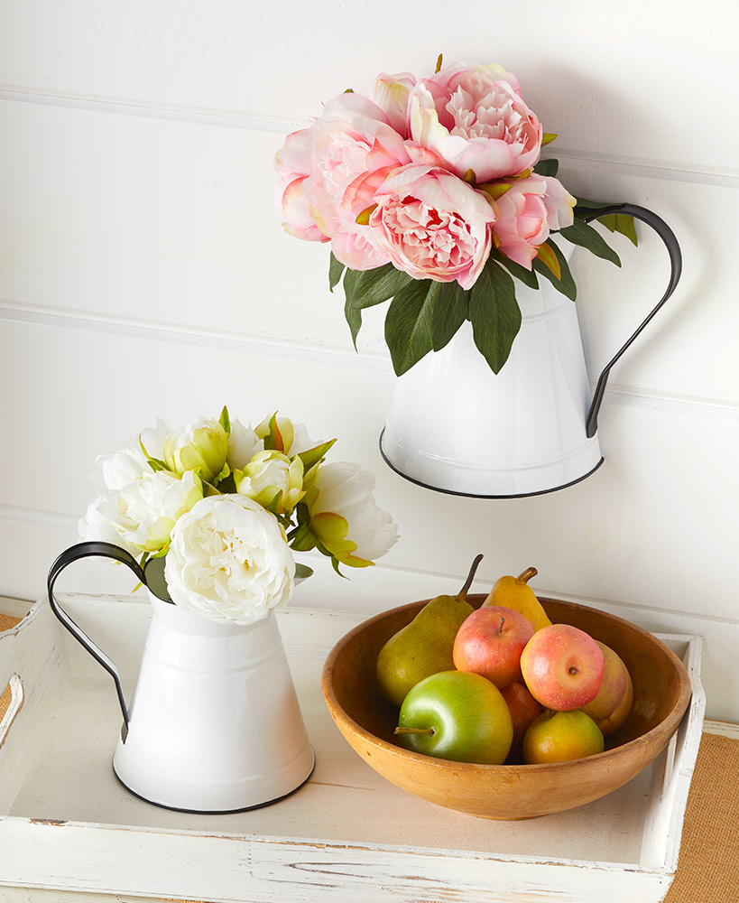 Country Enamel Vases or Floral Arrangements