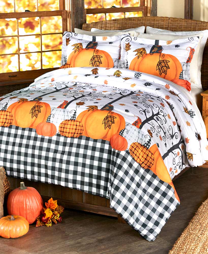 Fall Decorating Ideas - Plaid Pumpkin Comforter or Sham