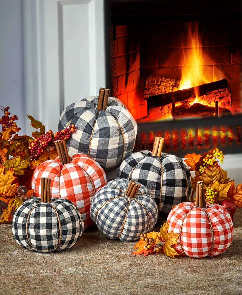 Fall Decorating Ideas - Decorative Plaid Plush Pumpkins
