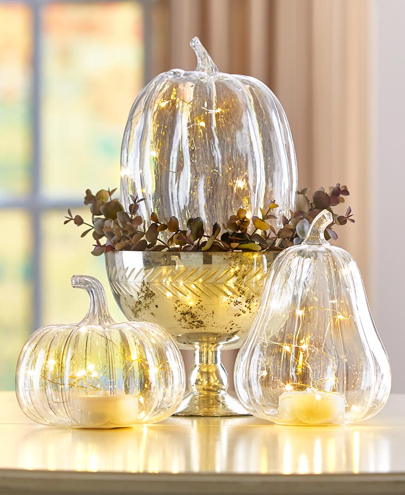 Fall Coffee Table Decor - Fairy Lighted Pumpkins