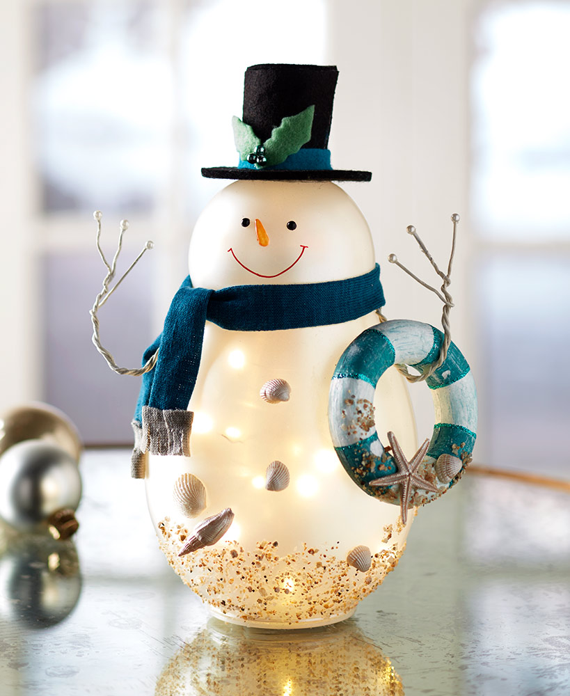Lighted Glass Coastal Snowman