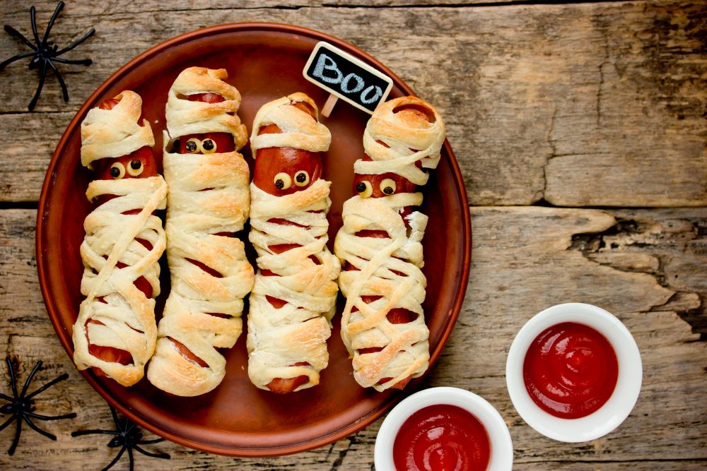 Spooky Recipes For Halloween - Mummy Hot Dogs