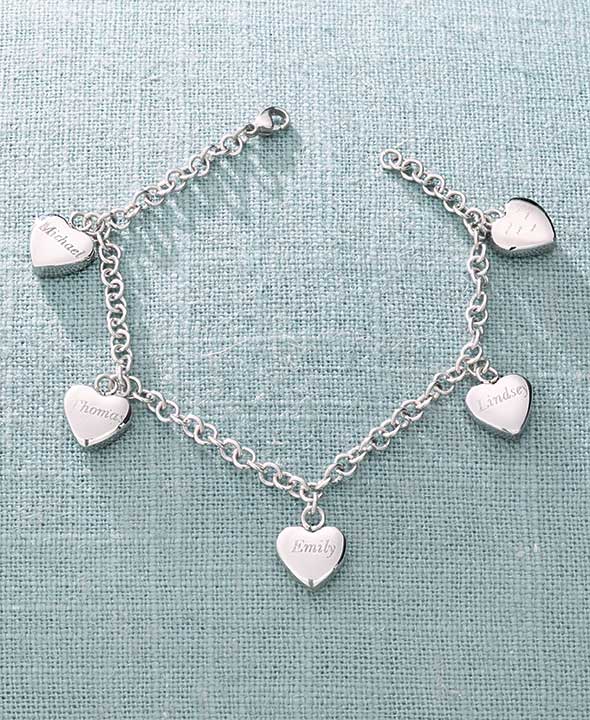 Personalized Five Hearts Name Bracelets