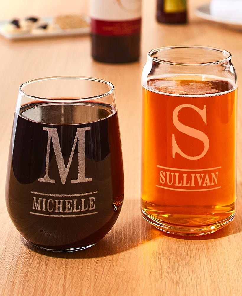 Personalized Etched Wine or Beer Glasses