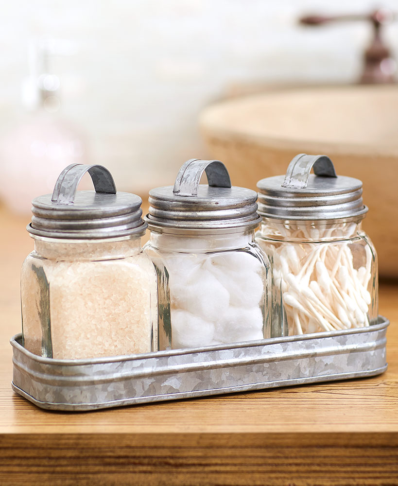 Set of 3 Glass Canisters in Tray