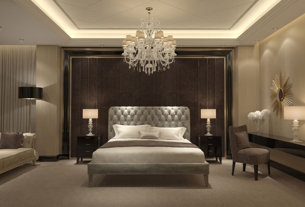 Chandelier in elegant bedroom