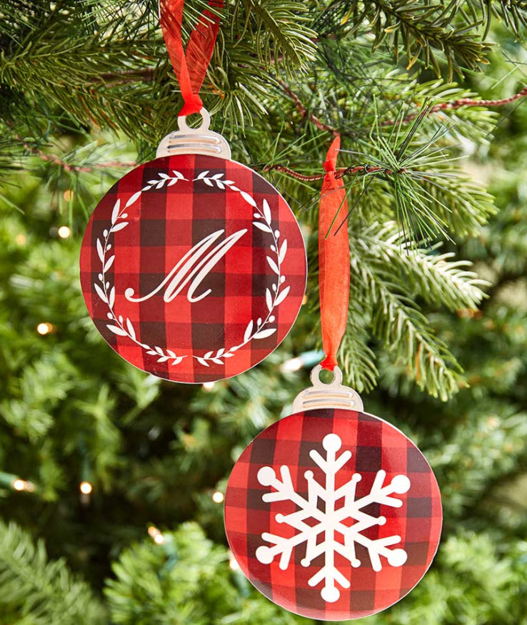 christmas in july sale - Buffalo Plaid Monogram Ornaments