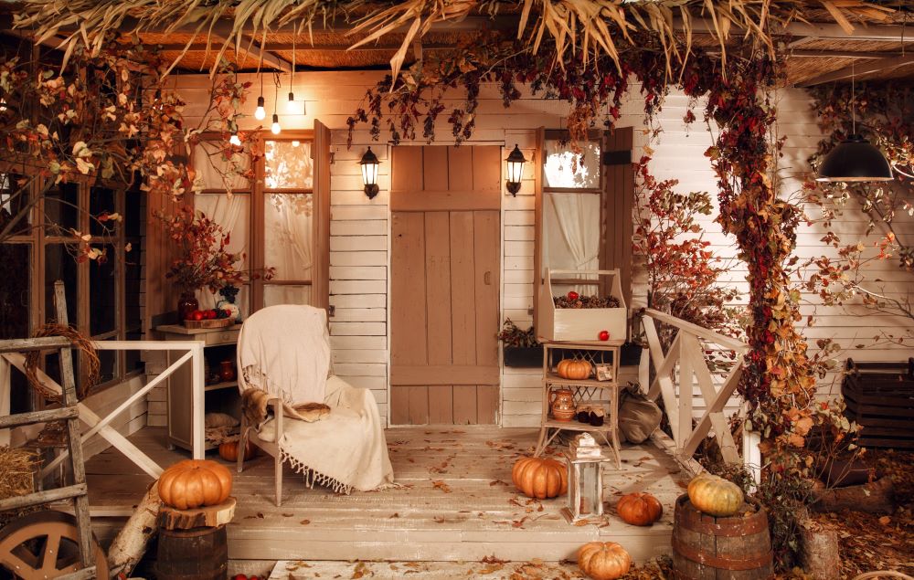Cozy Rustic Porch with Pumpkins