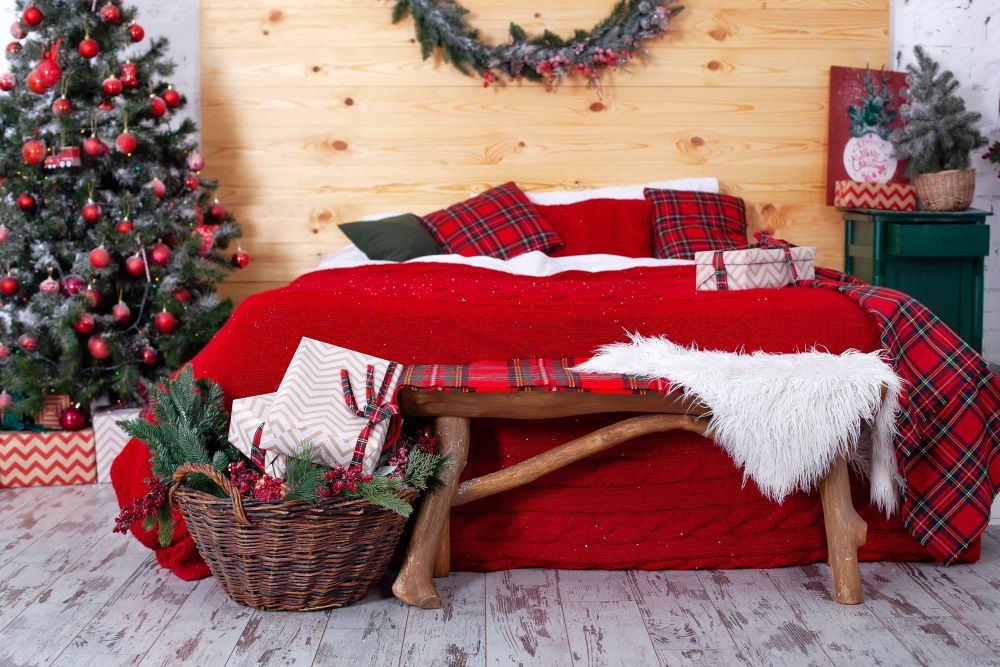 Plaid Christmas bedroom
