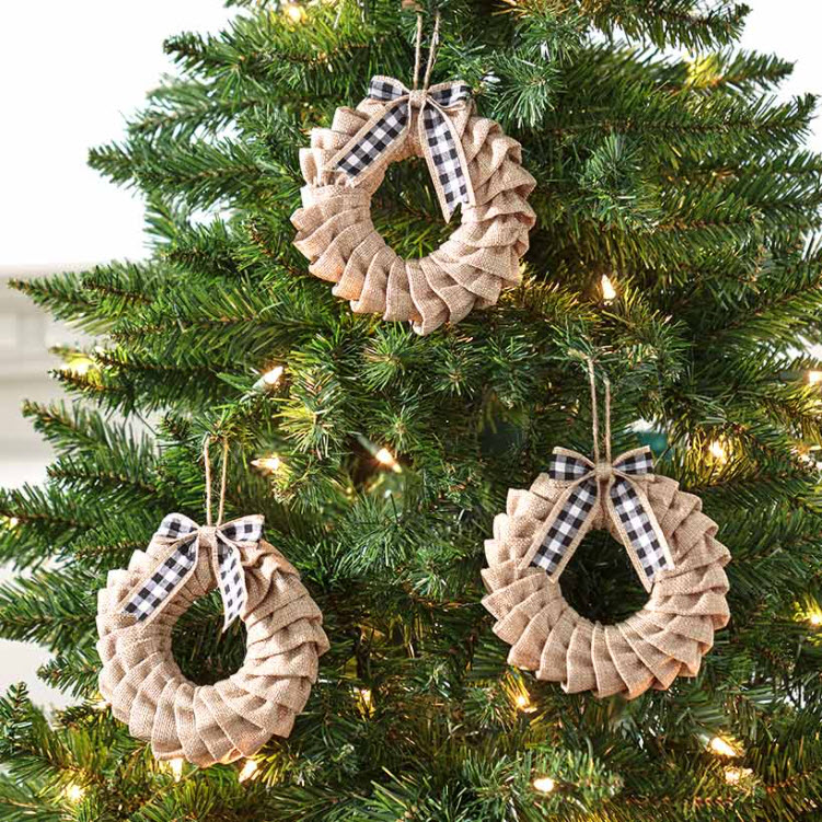 Modern Farmhouse Tree Decorations - set of 3 mini wreaths