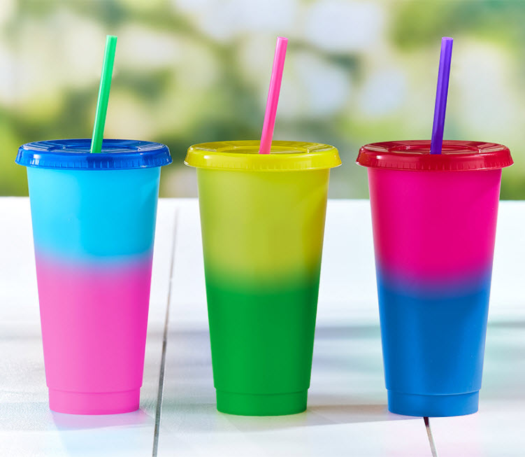3-Pk. Color-Changing Tumblers with Straws